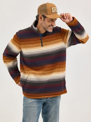 Men's Wrangler® Striped Quarter-Zip Sherpa Pullover