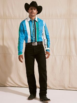 Vintage-Inspired Brushpopper Western Snap Workshirt in Azure Stripe alternative view 3