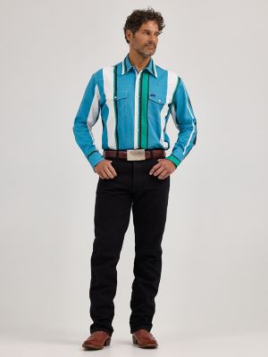 Vintage-Inspired Brushpopper Western Snap Workshirt in Azure Stripe alternative view 5