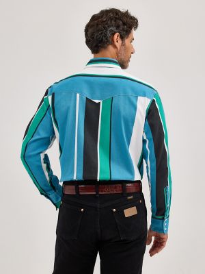 Vintage-Inspired Brushpopper Western Snap Workshirt in Azure Stripe alternative view 6