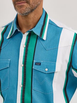 Vintage-Inspired Brushpopper Western Snap Workshirt in Azure Stripe alternative view 7