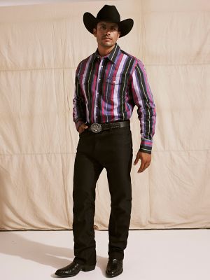 Vintage-Inspired Brushpopper Western Snap Workshirt in Violet Stripe