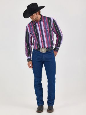 Vintage-Inspired Brushpopper Western Snap Workshirt in Violet Stripe