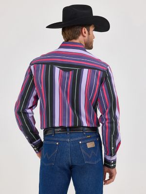 Vintage-Inspired Brushpopper Western Snap Workshirt in Violet Stripe alternative view 5