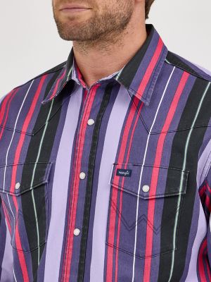Vintage-Inspired Brushpopper Western Snap Workshirt in Violet Stripe alternative view 6