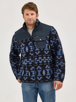Men's Wrangler Zip Front Lightweight Ripstop Yoke Sherpa Jacket in Federal Blue