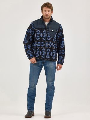 Men's Wrangler Zip Front Lightweight Ripstop Yoke Sherpa Jacket in Federal Blue