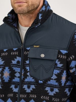 Men's Wrangler Zip Front Lightweight Ripstop Yoke Sherpa Jacket in Federal Blue