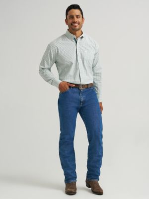 Wrangler® George Strait™ Long Sleeve Button Down One Pocket Shirt in Powder Blue Plaid