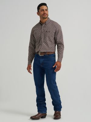 Wrangler® George Strait™ Long Sleeve Button Down Two Pocket Shirt in Coffee Burst
