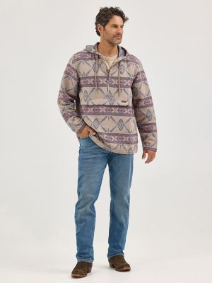 Men's Jacquard Quarter Zip Hooded Popover Jacket | NEW