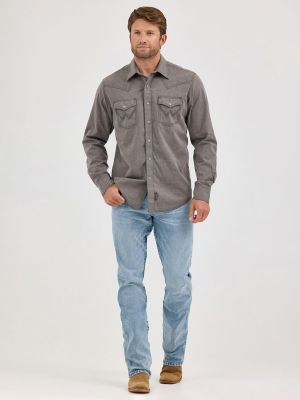 Men's Wrangler Retro Premium Western Snap Solid Shirt in Dusty Brown