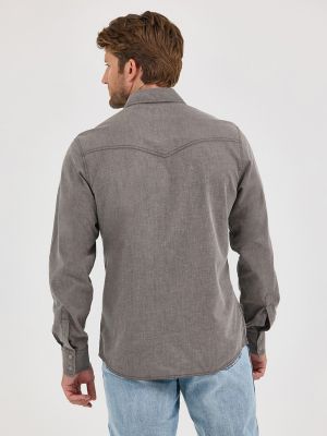 Men's Wrangler Retro Premium Western Snap Solid Shirt in Dusty Brown