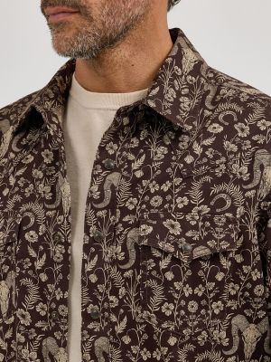 Men's Wrangler® Retro® Premium Long Sleeve Western Snap Printed Shirt in Skull Floral