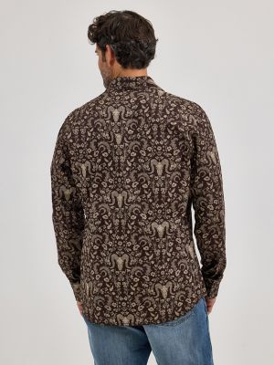 Men's Wrangler® Retro® Premium Long Sleeve Western Snap Printed Shirt in Skull Floral