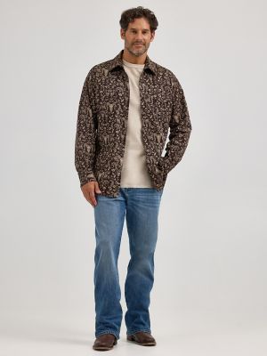 Men's Wrangler® Retro® Premium Long Sleeve Western Snap Printed Shirt in Teal Big Paisley