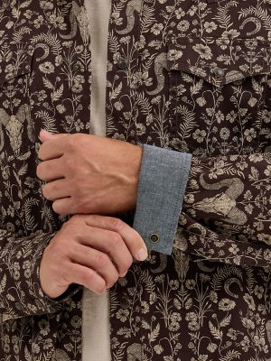 Men's Wrangler® Retro® Premium Long Sleeve Western Snap Printed Shirt in Teal Big Paisley