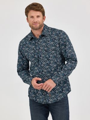 Men's Wrangler Retro® Premium Long Sleeve Western Snap Printed Shirt