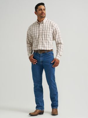 Wrangler® George Strait™ Long Sleeve Button Down One Pocket Shirt in Ecru Plaid