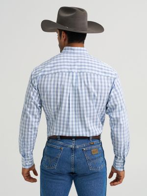 Wrangler® George Strait™ Long Sleeve Button Down Two Pocket Shirt in Pale Glen Check