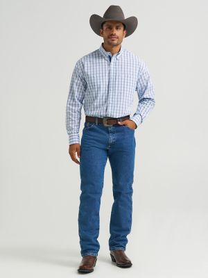Wrangler® George Strait™ Long Sleeve Button Down Two Pocket Shirt in Pale Glen Check