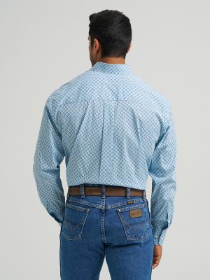 Wrangler® George Strait™ Long Sleeve Button Down Two Pocket Shirt in Powder Blue Box