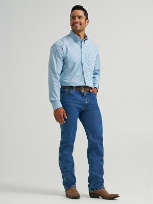Wrangler® George Strait™ Long Sleeve Button Down Two Pocket Shirt in Powder Blue Box