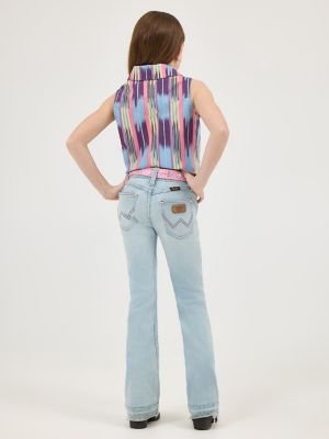 Girl's Wrangler x Lainey Wilson Sleeveless Tie Front Snap Shirt in Summer Checotah alternative view 2