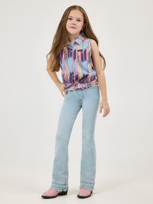 Girl's Wrangler x Lainey Wilson Sleeveless Tie Front Snap Shirt in Summer Checotah alternative view 3