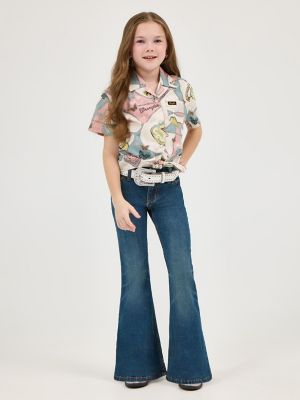 Girl's Wrangler x Lainey Wilson Tie Front Camp Shirt in Wild Stallion Print alternative view 5