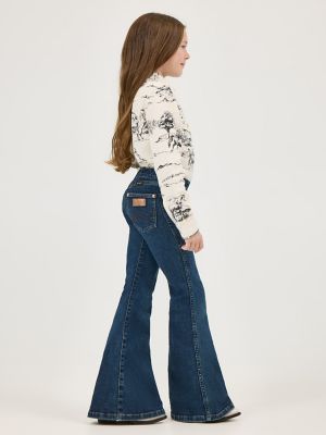 Girl's Wrangler x Lainey Wilson Pull On Bell Bottoms in Dark Denim Wash alternative view 2