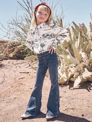 Girl's Wrangler x Lainey Wilson Pull On Bell Bottoms in Dark Denim Wash