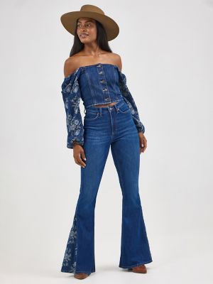 Women's Wrangler Denim Cropped Blouse in Dark Denim alternative view