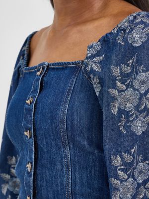 Women's Wrangler Denim Cropped Blouse in Dark Denim alternative view 4