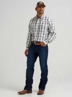 Men's Wrangler Performance Snap Long Sleeve Plaid Shirt in Shadow Grey