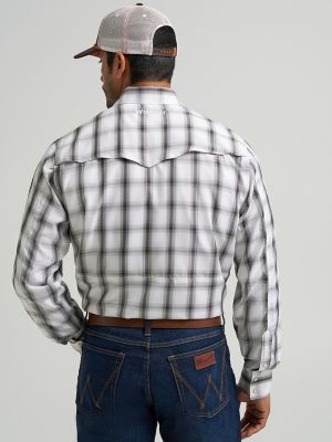 Men's Wrangler Performance Snap Long Sleeve Plaid Shirt in Shadow Grey