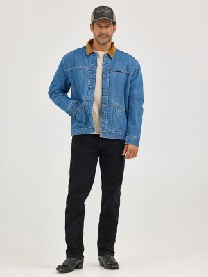Men's Wrangler® Straight Yoke Sherpa Lined Denim Jacket in Antique Indigo