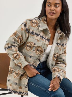 Women's Wrangler Quilt Lined Jacquard Shacket in Pale Green