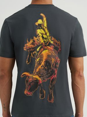 Men's Wrangler Bucking Cowboy Back Graphic T-Shirt in Washed Black
