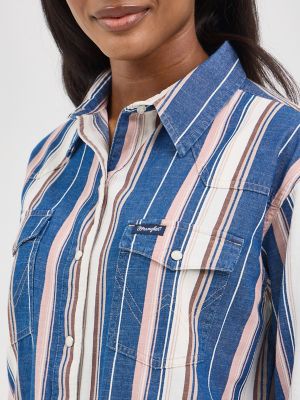 Women's Wrangler Retro® Boyfriend Western Snap Shirt in Brushpopper Blue alternative view 4