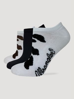 Women's Lowcut Cow Print Sock in White/Black