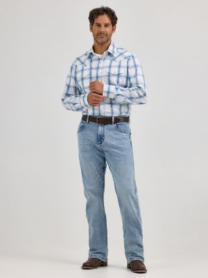 Men's Wrangler Retro® Premium Long Sleeve Western Snap Plaid Shirt in Powder Plaid