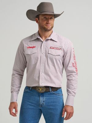 Men's Wrangler® PBR® Logo Long Sleeve Print Western Snap Shirt