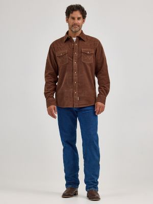 Men's Wrangler® Retro® Premium Western Snap Corduroy Shirt in Brown Corduroy