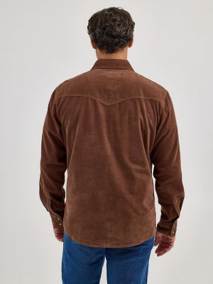 Men's Wrangler® Retro® Premium Western Snap Corduroy Shirt in Brown Corduroy