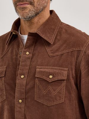 Men's Wrangler® Retro® Premium Western Snap Corduroy Shirt in Brown Corduroy