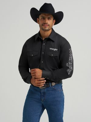 Men's Wrangler&reg; Logo Long Sleeve Western Snap Shirt 