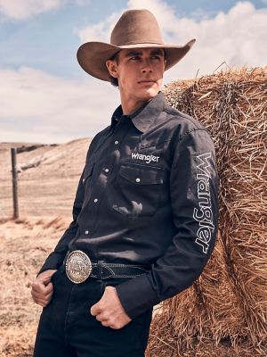 Men's Wrangler&reg; Logo Long Sleeve Western Snap Shirt 