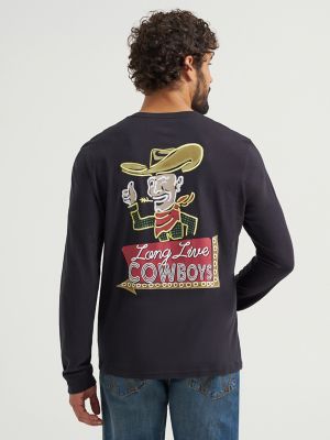 Men's Long Sleeve Cowboy Back Graphic T-Shirt