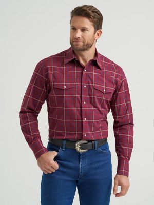 Men's Wrinkle Resist Long Sleeve Western Snap Plaid Shirt